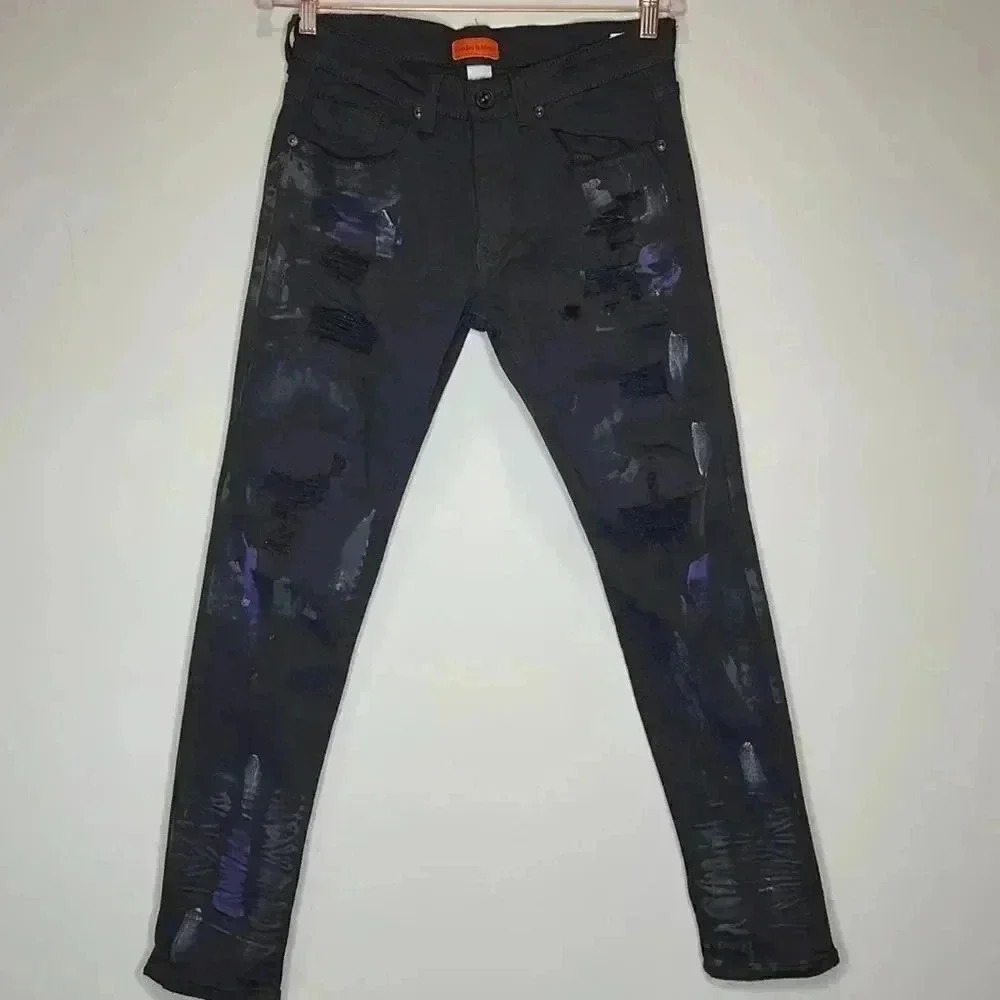 Bleeker And Mercer Black Painted Denimjeans